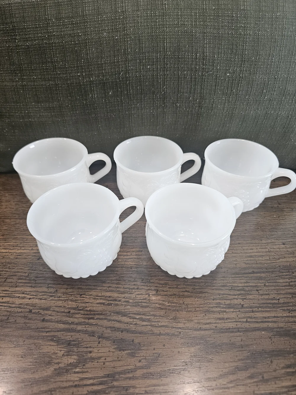 Vintage Jeannette Milk Glass Della Robbia Fruit Punch Cups - Set of 5